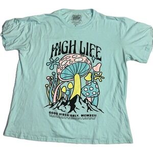 High Life Good Vibes Only Turquoise Men's 4XL Mushroom Polyester Cotton T-Shirt